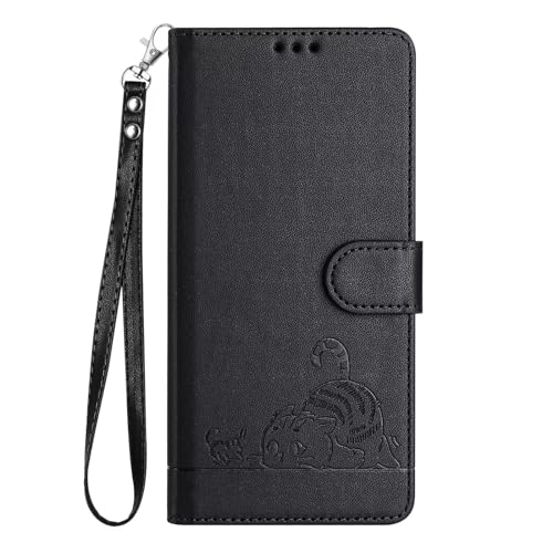Bnvdfre Handyhülle für iPhone 6/7 / 8 / Se 2020 / iPhone Se3 (2022) Hülle Leder Katze Muster Motiv [RFID Schutz][Standfunktion][Kartenfächern] Klappbar Flip Stoßfeste Wallet Case Cover - Schwarz von Bnvdfre