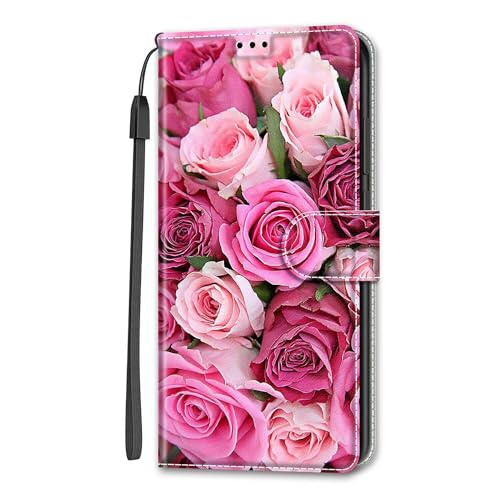 Bnvdfre Handyhülle für iPhone SE 2022/2020 (3./2. Generation), iPhone 8/7 Hülle Leder Etui Flip Handytasche Schutzhülle Kartenfach Klappbar Magnetisch Wallet Hüllen Case -Pinke Rose von Bnvdfre