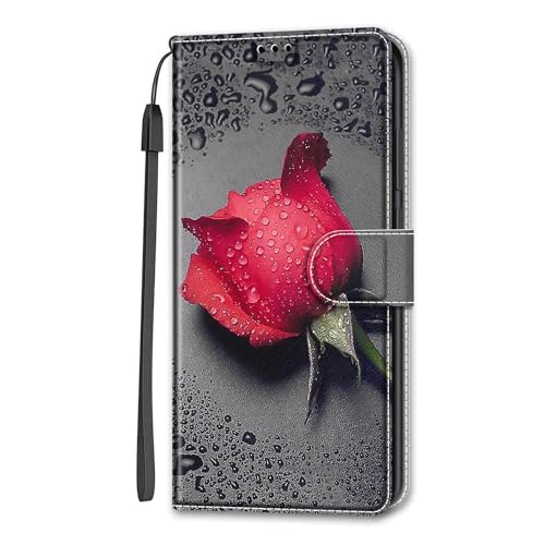 Bnvdfre Handyhülle für iPhone SE 2022/2020 (3./2. Generation), iPhone 8/7 Hülle Leder Etui Flip Handytasche Schutzhülle Kartenfach Klappbar Magnetisch Wallet Hüllen Case -Rote Rose von Bnvdfre