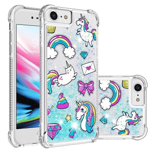 Bnvdfre Handyhülle für iPhone SE 2022/2020 (3./2. Generation) Hülle Motive Glitzer Mädchen Bling Sparkle Fließende Flüssigkeit TPU Cover Stoßfest Schutzhülle Girls Case - Botenpferd von Bnvdfre