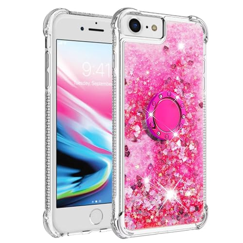 Bnvdfre Handyhülle für iPhone SE 2022 / iPhone SE 2020 / iPhone 8/7 Hülle Glitzer 3D Bling Sparkle Treibsand Fließende Flüssigkeit TPU mit Rotating Ring Ständer Stoßfest Schutzhülle Case - Rosa Herz Bnvdfre Handyhülle für iPhone SE 2022 / iPhone SE 2020 / iPhone 8/7 Hülle Glitzer 3D Bling Sparkle Treibsand Fließende Flüssigkeit TPU mit Rotating Ring Ständer Stoßfest Schutzhülle Case - Rosa Herz von Bnvdfre