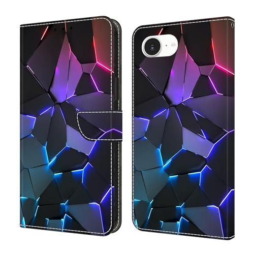 Bnvdfre Handyhülle für iPhone 16e Hülle PU Leder Klapphülle Magnet Stoßfeste Kartenfach Klappbar Schutzhülle Silikon Case Cover mit Muster Motiv Flip Handytasche - Blau Crackle von Bnvdfre