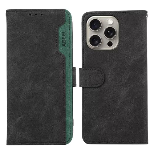 Bnvdfre Lederhülle für iPhone 15 Pro Hülle Flip Wallet Handyhülle PU Leder [RFID Schutz] [Standfunktion] [Kartenfächern] Klappbar Stoßfeste Case Cover - Schwarz von Bnvdfre