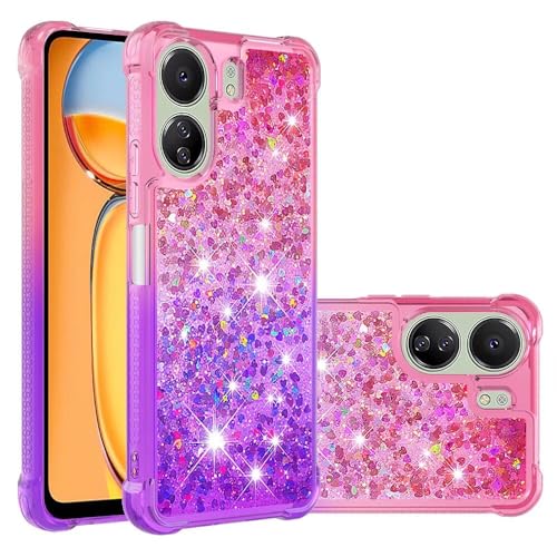 Bnvdfre Liquid Handyhülle für Xiaomi Redmi 13C 4G Hülle Mädchen Glitzer Flüssig Bewegende Treibsand Hülle TPU Stoßfest Schutzhülle Case - Rosa Violett von Bnvdfre