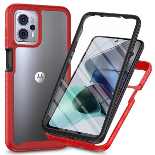 Bnvdfre für Motorola Moto G13 / G23 Hülle mit eingebautem Displayschutz Stoßfest Schutzhülle 360 Grad vollschutz Rugged Schutzhülle TPU Case Handyhülle für Motorola G13 / G23 - Rot von Bnvdfre