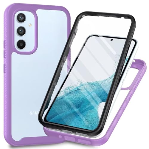 Bnvdfre für Samsung A14 Hülle mit eingebautem Displayschutz Stoßfest Schutzhülle 360 Grad vollschutz Rugged Schutzhülle TPU Case Handyhülle für Samsung Galaxy A14 4G / 5G - Lila von Bnvdfre