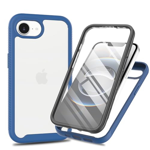 Bnvdfre für iPhone 16e Hülle mit eingebautem Displayschutz Stoßfest Schutzhülle 360 Grad vollschutz Rugged Schutzhülle TPU Case Handyhülle - Blau von Bnvdfre