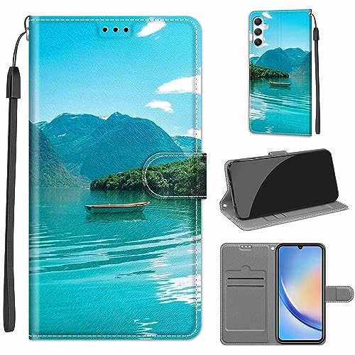 Bnvdfre Handyhülle für Samsung Galaxy A05s 4G/5G Hülle mit Schön Motiv Ledercase PU Schutzhülle Stoßfeste Klapphülle [360 Grad Stoßfest] [Kartenfachr] für Samsung A05s -Boot von Bnvdfre