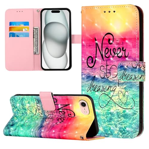 Handyhülle für iPhone SE 2022 / 2020 (3. / 2. Generation) Hülle Leder Muster Klappbar [Kartenschlitzen] [Magnetverschluss] [Standfunktion] Schutzhülle Motiv Tpu Stoßfest Cover Case - Meereswelle von Bnvdfre
