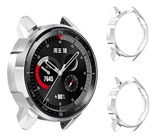 2 Pcs Screen Protector Hülle für Honor Watch GS Pro,Schutzhülle Weiche Cover Ultradünne Kratzfest Transparent Plating PC Protector Frame Case Abdeckung Tasche für Huawei Honor Watch GS Pro (Silber) von BoLuo