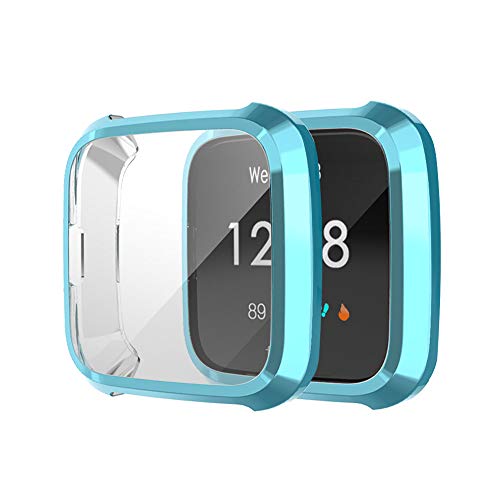 BoLuo 2 Pcs Screen Protector Hülle Kompatibel mit Fitbit Versa Lite,Schutzhülle Cover Weiche Silikon Ultradünne Kratzfest Transparent TPU Case Abdeckung Tasche für Fitbit Versa Lite Watch (Blau) von BoLuo