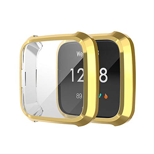 BoLuo 2 Pcs Screen Protector Hülle Kompatibel mit Fitbit Versa Lite,Schutzhülle Cover Weiche Silikon Ultradünne Kratzfest Transparent TPU Case Abdeckung Tasche für Fitbit Versa Lite Watch (Gold) von BoLuo