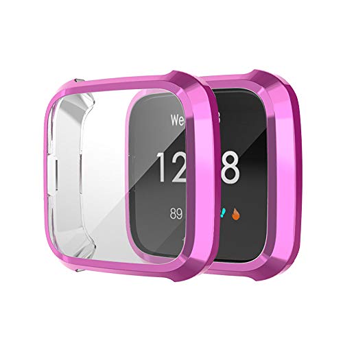 BoLuo 2 Pcs Screen Protector Hülle Kompatibel mit Fitbit Versa Lite,Schutzhülle Cover Weiche Silikon Ultradünne Kratzfest Transparent TPU Case Abdeckung Tasche für Fitbit Versa Lite Watch (lila) von BoLuo