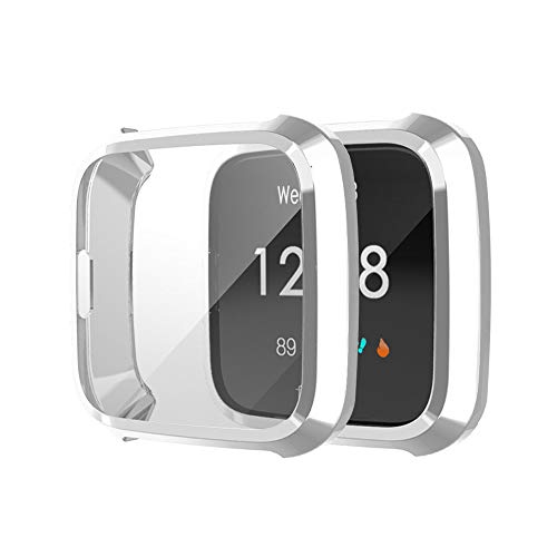 BoLuo 2 Pcs Screen Protector Hülle Kompatibel mit Fitbit Versa Lite,Schutzhülle Cover Weiche Silikon Ultradünne Kratzfest Transparent TPU Case Abdeckung Tasche für Fitbit Versa Lite Watch (Silber) von BoLuo