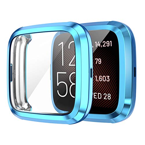 BoLuo 2 Pcs Screen Protector Hülle für Fitbit Versa 2,Schutzhülle Cover Silikon Ultradünne Kratzfest Transparent TPU Case Abdeckung Tasche für Fitbit Versa 2/Versa2 SE Watch Accessories (Blau) von BoLuo