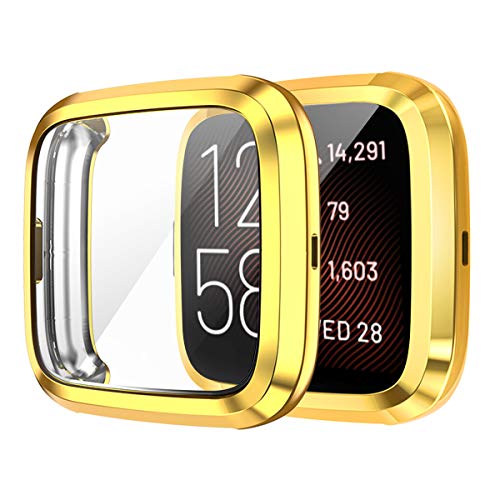 BoLuo 2 Pcs Screen Protector Hülle für Fitbit Versa 2,Schutzhülle Cover Silikon Ultradünne Kratzfest Transparent TPU Case Abdeckung Tasche für Fitbit Versa 2/Versa2 SE Watch Accessories (Gold) von BoLuo
