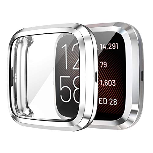 BoLuo 2 Pcs Screen Protector Hülle für Fitbit Versa 2,Schutzhülle Cover Silikon Ultradünne Kratzfest Transparent TPU Case Abdeckung Tasche für Fitbit Versa 2/Versa2 SE Watch Accessories (Silber) von BoLuo