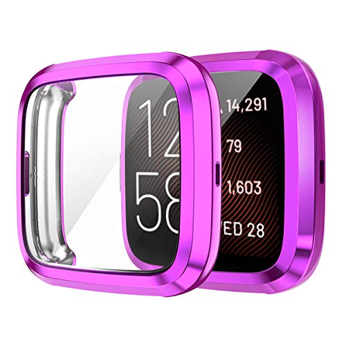 BoLuo 2 Pcs Screen Protector Hülle für Fitbit Versa 2,Schutzhülle Cover Silikon Ultradünne Kratzfest Transparent TPU Case Abdeckung Tasche für Fitbit Versa 2/Versa2 SE Watch Accessories (lila) von BoLuo