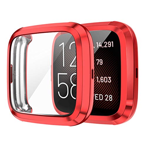 BoLuo 2 Pcs Screen Protector Hülle für Fitbit Versa 2,Schutzhülle Cover Silikon Ultradünne Kratzfest Transparent TPU Case Abdeckung Tasche für Fitbit Versa 2/Versa2 SE Watch Accessories (rot) von BoLuo