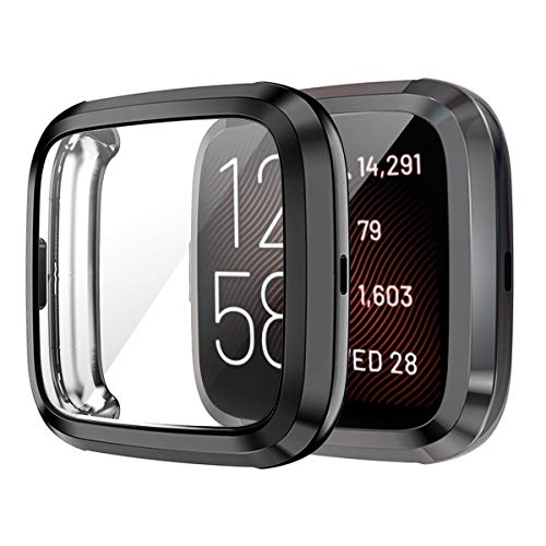 BoLuo 2 Pcs Screen Protector Hülle für Fitbit Versa 2,Schutzhülle Cover Silikon Ultradünne Kratzfest Transparent TPU Case Abdeckung Tasche für Fitbit Versa 2/Versa2 SE Watch Accessories (schwarz) von BoLuo