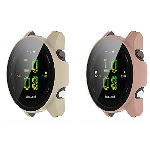 BoLuo 2 Stück Hülle Kompatibel mit Garmin Forerunner 255s Skins mit Gehärteter Film, Clear TPU Cover Silikon Kratzfest Plating PC Case Abdeckung Tasche für Garmin Forerunner 255s Watch (beige rosa) BoLuo 2 Stück Hülle Kompatibel mit Garmin Forerunner 255s Skins mit Gehärteter Film, Clear TPU Cover Silikon Kratzfest Plating PC Case Abdeckung Tasche für Garmin Forerunner 255s Watch (beige rosa) von BoLuo