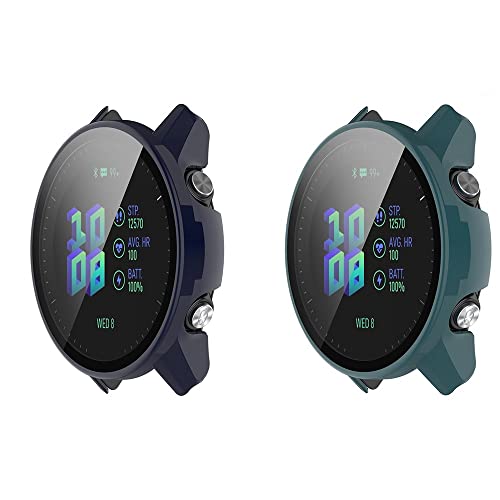 BoLuo 2 Stück Hülle Kompatibel mit Garmin Forerunner 955 Skins mit Gehärteter Film, Clear TPU Cover Silikon Kratzfest Plating PC Case Abdeckung Tasche für Garmin Forerunner 955 Watch (Blau Grün) von BoLuo