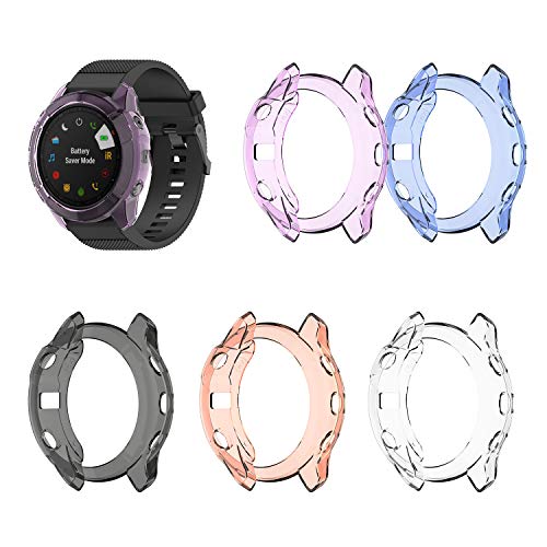 BoLuo 5 Pack Hülle Kompatibel mit Garmin Fenix 6X/6X Pro,Schutzhülle Cover Leicht Weiche Silikon Ultradünne Kratzfest Transparent TPU Case Abdeckung Tasche für Garmin Fenix 6X/ 6X Pro Accessories von BoLuo