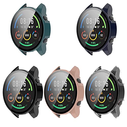 BoLuo 5 Stück Hülle Kompatibel mit Xiaomi Mi Watch Color Sport Skins mit Gehärteter Film, Cover Silikon Kratzfest Plating PC Case Abdeckung Tasche für Xiaomi Mi Watch Color Sport Accessories (Farbe) von BoLuo