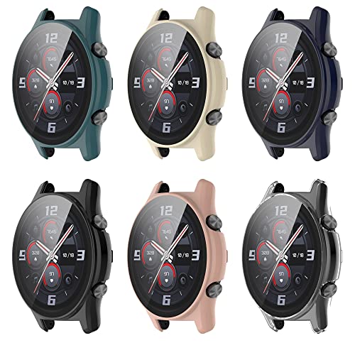 BoLuo 6 Stück Hülle Kompatibel mit Honor Watch GS 3 Skins mit Gehärteter Film,Clear TPU Cover Silikon Kratzfest Plating PC Case Abdeckung Tasche für Honor Watch GS 3 / Watch GS3 Accessories (6 farbe) von BoLuo