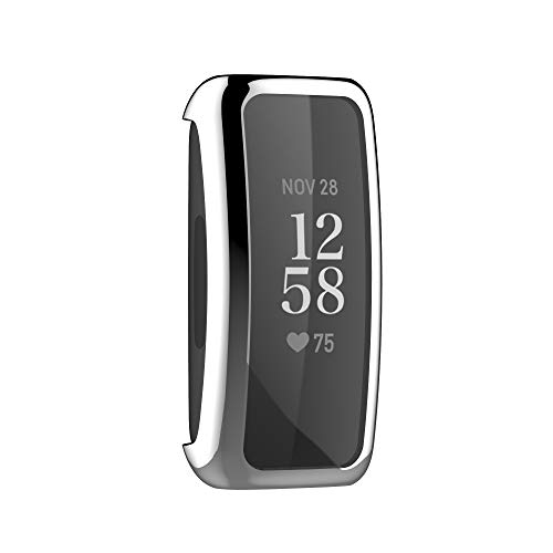 BoLuo Hülle Kompatibel mit Fitbit Inspire 3 Skins mit Gehärteter Film, Clear TPU Cover Silikon Kratzfest Plating PC Case Abdeckung Tasche für Fitbit Inspire 3 / Fitbit Inspire 2 Watch (Silber) von BoLuo