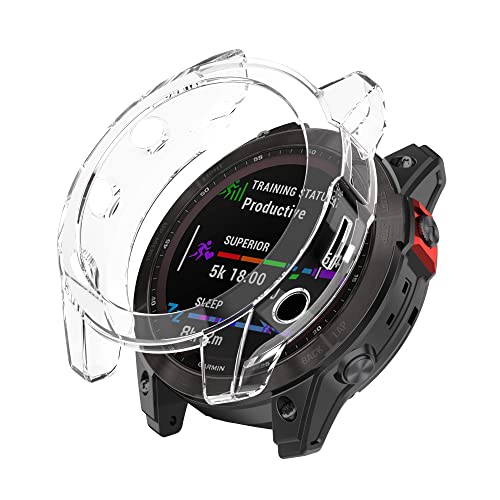 BoLuo Hülle Kompatibel mit Garmin Fenix7X Watch, Schutzhülle Clear Silikon Ultradünne Kratzfest Transparent TPU Case Abdeckung Cover Tasche für Garmin Fenix7X / Fenix 7X Solar Accessories (klar) von BoLuo