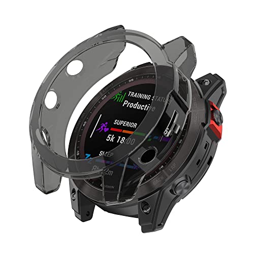 BoLuo Hülle Kompatibel mit Garmin Fenix7X Watch, Schutzhülle Clear Silikon Ultradünne Kratzfest Transparent TPU Case Abdeckung Cover Tasche für Garmin Fenix7X / Fenix 7X Solar Accessories (Schwarz) von BoLuo