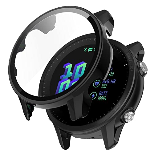 BoLuo Hülle Kompatibel mit Garmin Forerunner 955 Skins mit Gehärteter Film, Clear TPU Cover Silikon Kratzfest Plating PC Case Abdeckung Tasche für Garmin Forerunner 955 Watch Accessories (Schwarz) von BoLuo