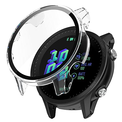 BoLuo Hülle Kompatibel mit Garmin Forerunner 955 Skins mit Gehärteter Film, Clear TPU Cover Silikon Kratzfest Plating PC Case Abdeckung Tasche für Garmin Forerunner 955 Watch Accessories (Weiß) von BoLuo