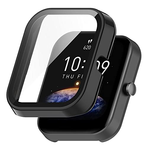 BoLuo Hülle Kompatibel mit Huami Amazfit Bip 3 Pro Skins mit Gehärteter Film, Clear TPU Cover Silikon Kratzfest Plating PC Case Abdeckung Tasche für Huami Amazfit Bip 3 /Bip 3 Pro Watch (Schwarz) von BoLuo