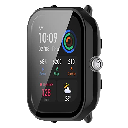 BoLuo Hülle Kompatibel mit Huami Amazfit GTS 4 Mini Skins mit Gehärteter Film, Clear TPU Cover Silikon Kratzfest Plating PC Case Abdeckung Tasche für Huami Amazfit GTS 4 Mini Watch Accessory (Schwarz) von BoLuo