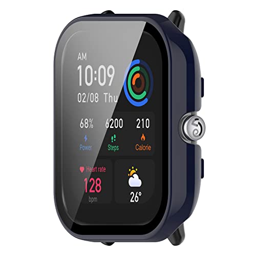 BoLuo Hülle Kompatibel mit Huami Amazfit GTS 4 Mini Skins mit Gehärteter Film, Clear TPU Cover Silikon Kratzfest Plating PC Case Abdeckung Tasche für Huami Amazfit GTS 4 Mini Watch Accessory (blau) von BoLuo
