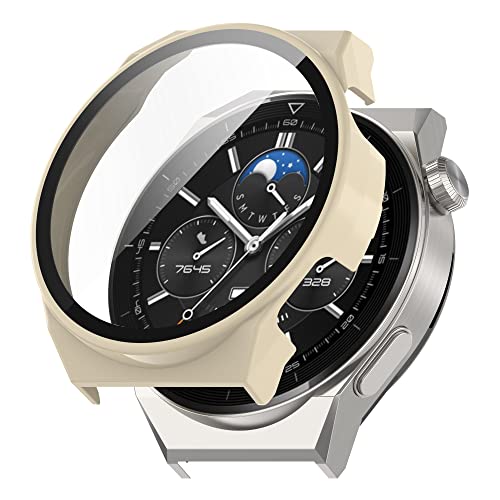 BoLuo Hülle Kompatibel mit Huawei Watch GT3 Pro 46MM Skins mit Gehärteter Film,Clear TPU Cover Silikon Kratzfest Plating PC Case Abdeckung Tasche für Huawei Watch GT3 Pro 46MM Accessories (Beige) von BoLuo