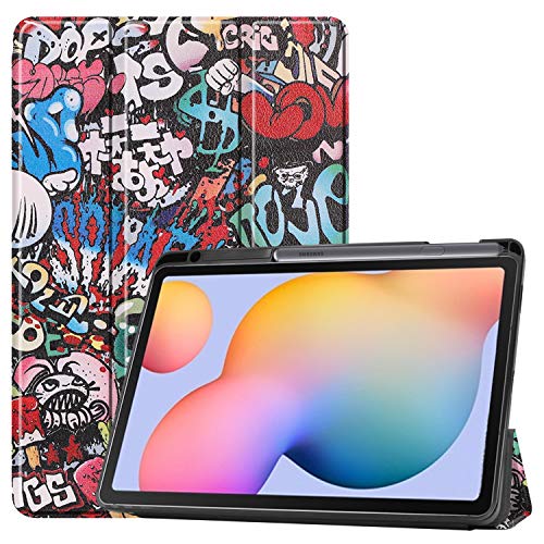 Galaxy Tab S6 Lite Flip Hülle Case mit Stifthalter,Heavy Duty fold Silikon PU Leder Telefonkasten Cover Etui Fall Shell Tasche für Samsung Galaxy S6 Lite 10.4" SM-P610/P615 2020 Tablet PC (Graffiti) von BoLuo