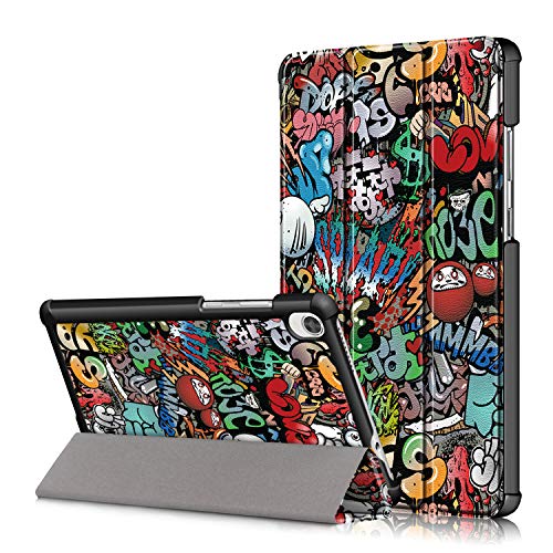 Lenovo Tab M8 Hülle Case, Heavy Duty Tri-fold Silikon Brieftasche PU Leder Telefonkasten Cover Etui Fall Shell Tasche für Lenovo Tab M8 FHD TB-8705F/N/Tab M8 HD TB-8505F/X 8.0" Tablet (Graffiti) von BoLuo