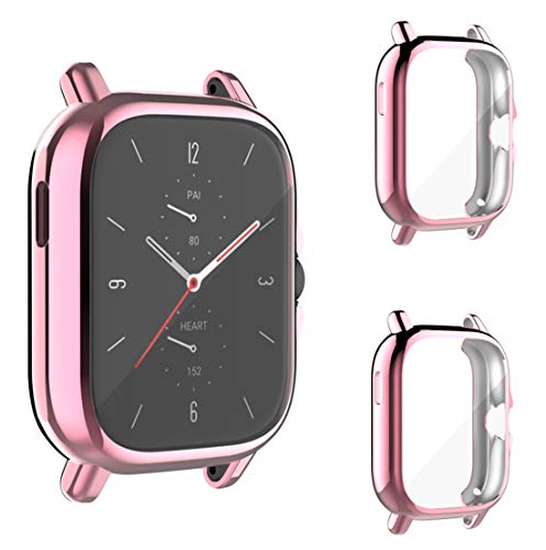 BoLuo Screen Protector Hülle für Huami Amazfit GTS 2, Schutzhülle Weiche Cover Ultradünne Kratzfest Transparent Plating PC Protector Frame Case Abdeckung Tasche für Huami Amazfit GTS 2 (Rosa, 2 pcs) von BoLuo