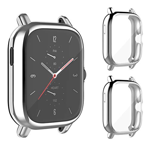 Screen Protector Hülle für Huami Amazfit GTS 2, Schutzhülle Weiche Cover Ultradünne Kratzfest Transparent Plating PC Protector Frame Case Abdeckung Tasche für Huami Amazfit GTS 2 (Silber, 2 pcs) von BoLuo