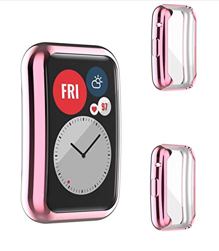 BoLuo Screen Protector Hülle für Huawei Watch Fit, Schutzhülle Weiche Cover Ultradünne Kratzfest Transparent Plating PC Protector Frame Case Abdeckung Tasche für Huawei Watch Fit (Rosa, 2pcs) von BoLuo