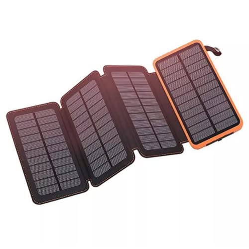 Solar Handy Ladegerät mit 4-Modulen, 5V/2A Akku Pack Solar, 20000 mAh, tragbare Powerbank mit Doppelausgang, USB - C und Taschenlampe. Aufladegerät für iPhone, Ipad, Outdoor, Camping (Orange) von BoT by BlueRoad