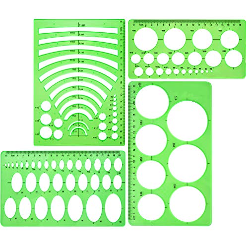 4 Stück Vorlage Kunststoff Herrscher Kreis Oval Kreis Radius Zeichnung Vorlagen für Büro und Schulbedarf (Klar Grün) von Boao