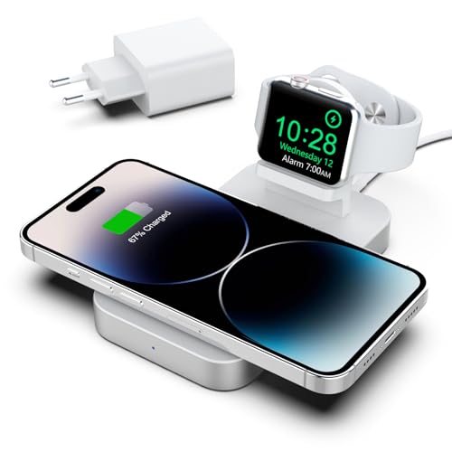Boaraino Magnetisch Wireless Charger, 2 in 1 Kabellose Ladestation Kompatibel mit iPhone 15/14 /13/12 Serie, Apple Watch 9/8/7/6/SE/5/4/3, AirPods 2/3/Pro/Pro2 von Boaraino