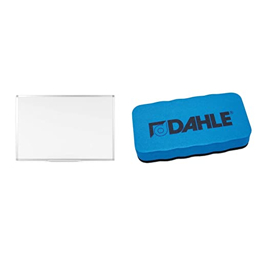 BoardsPlus - Magnetisches Whiteboard - 120 x 90 cm - Magnettafel mit Lackierte Stahloberfläche & Dahle Whiteboard Schwamm (Magnetischer Wischer für Trockenreinigung auf vielen Oberflächen) blau von BoardsPlus
