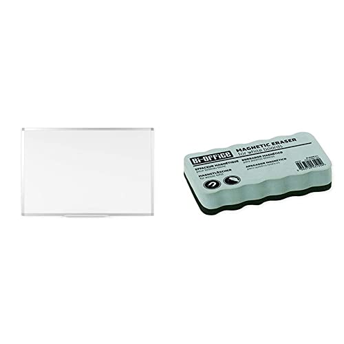 BoardsPlus - Magnetisches Whiteboard - 120 x 90 cm & Bi-Office Whiteboard Schwamm, Tafellöscher für Trockenreinigung auf glatten Oberflächen, Magnetisch, Grau, Sehr Leicht AA0105 11x6x2 von BoardsPlus