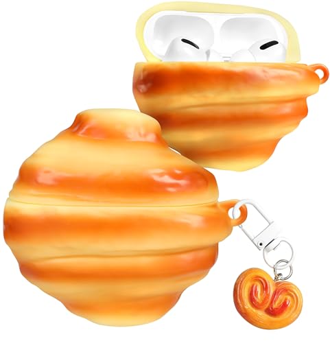 Boaretiu Schutzhülle für AirPods Pro/Pro 2. Generation, niedliches KawaiiCroissant mit Schlüsselanhänger für AirPods Pro & Pro 2, lustig, 3D, weiches Silikon, lustig, cool für Mädchen, Frauen von Boaretiuㅤ