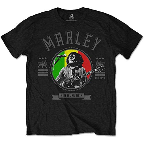 Bob Marley Rebel Music Seal T-Shirt für Herren, Schwarz (Black Black), Größe M von Bob Marley